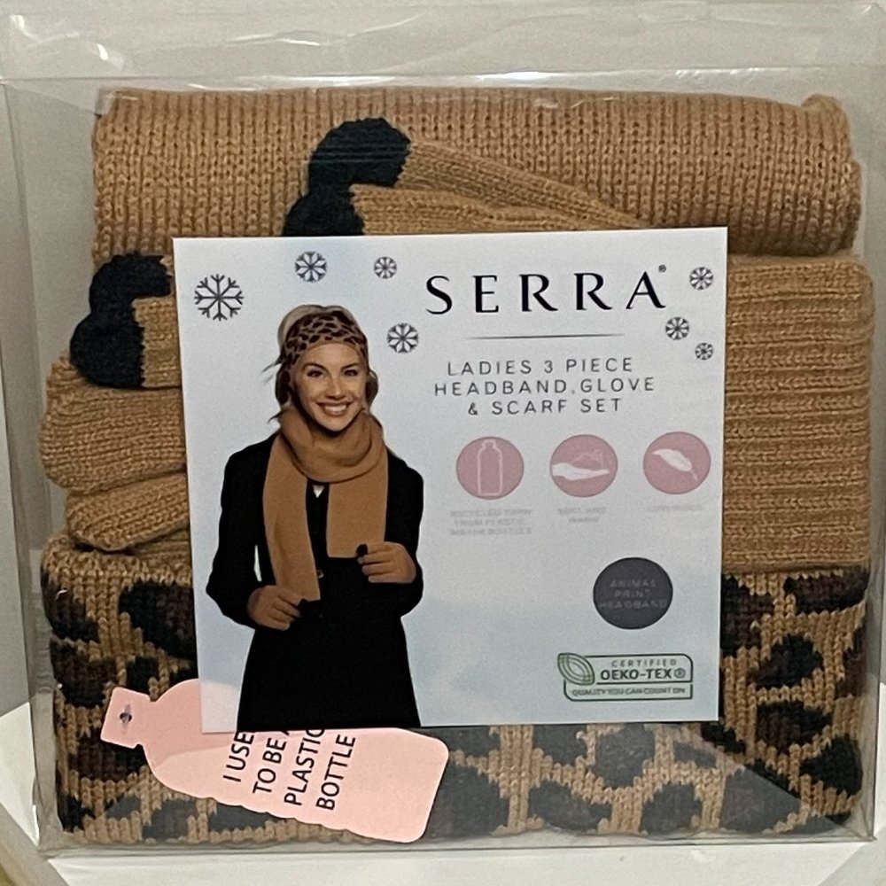 Ladies 3pc headband, glove, &  scarf set (Animal print)